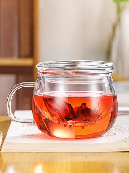 Decorbites™ Glasblumen-Teetasse mit Henkel, Filter und Deckel