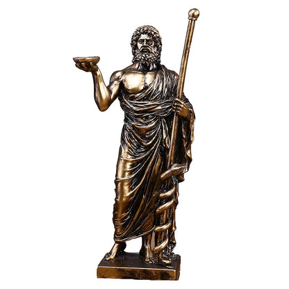 Miniestatua de Asclepio DecorBites™: Figura de resina del dios griego de la medicina para decoración del hogar y la oficina.
