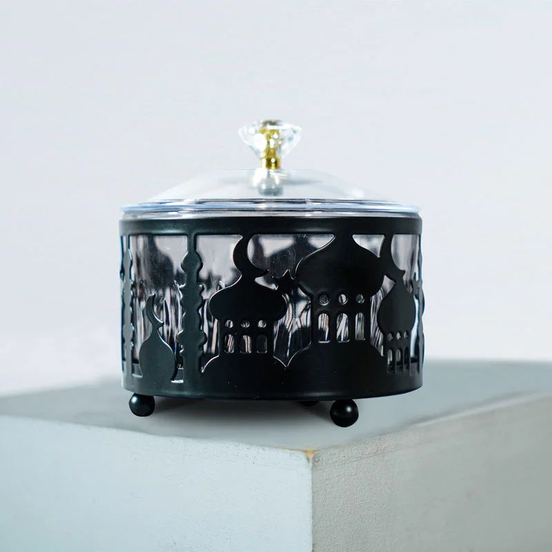DecorBites™ Eid Mubarak Metal Fruit Snack Tray: Castle Tea Tray with Lid