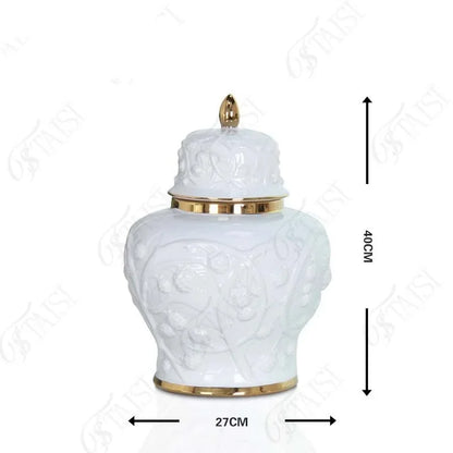DecorBites™ Embossed Flower Ceramic Ginger Jar Vase - Home Decor Storage Tank