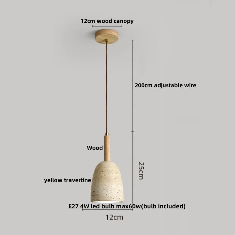 DecorBites™ Japanese Style LED Pendant Lights Wood Canopy Cement Lampshade