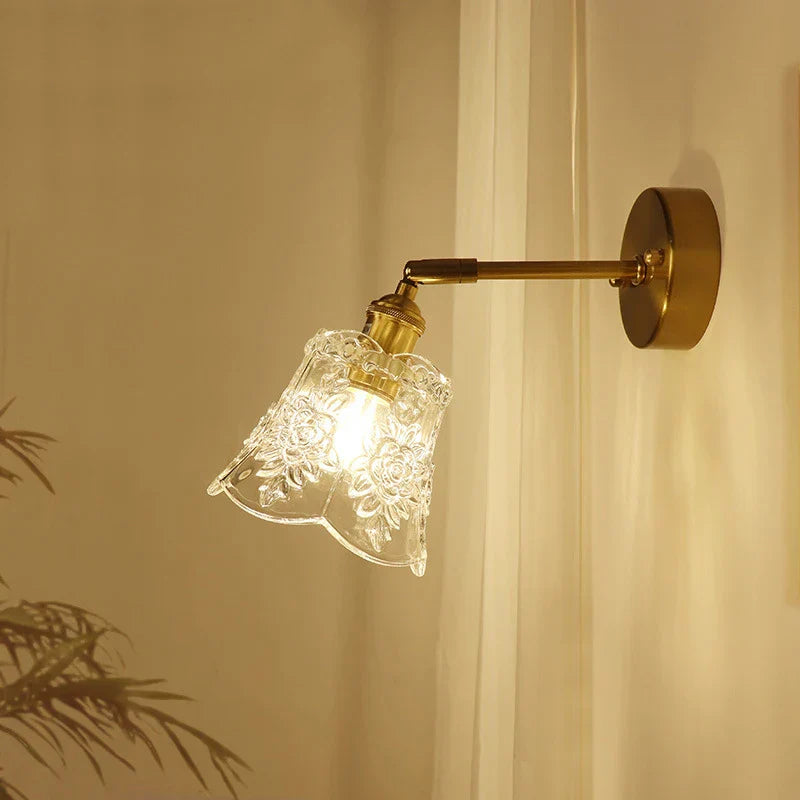 DecorBites™ Brass Mirror Wall Sconce with Glass Shade for Bedroom and Living Room