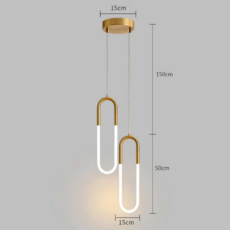 Lámpara colgante DecorBites™ Gold Ring con forma de U, luz LED blanca cálida.