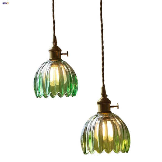 DecorBites™ Green LED Pendant Light Fixture Glass Japan Style Hang Lamp