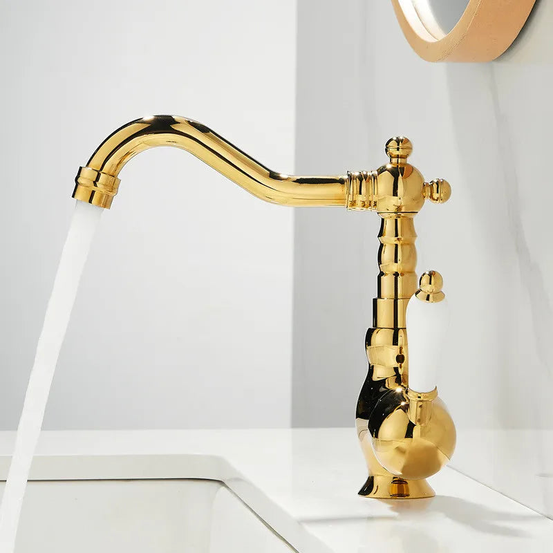 Grifo de Lavabo de Palangana de Oro Decorbites™ Manija Única Grifo Mezclador de Agua Caliente y Fría