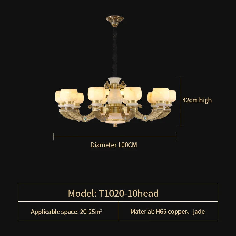 DecorBites™ Chinese Jade Chandelier: Elegant All-Copper Lighting for Living Room, Bedroom, Dining Hall