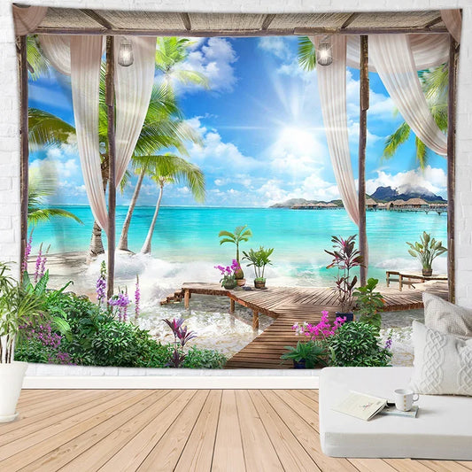 Decobites Vacation Landscape Tapestries: Customizable Fabric Decor for Living Room and Bedroom