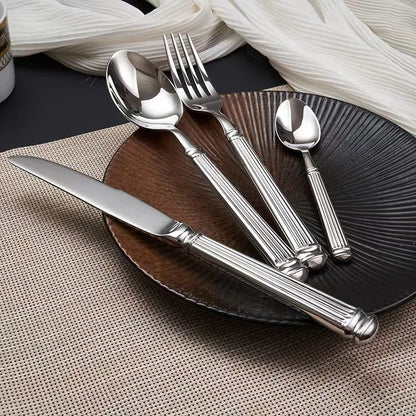 DecorBites™ Golden Stainless Steel Flatware Set, 4Pcs Fork Knife Spoon Cutlery Kit.