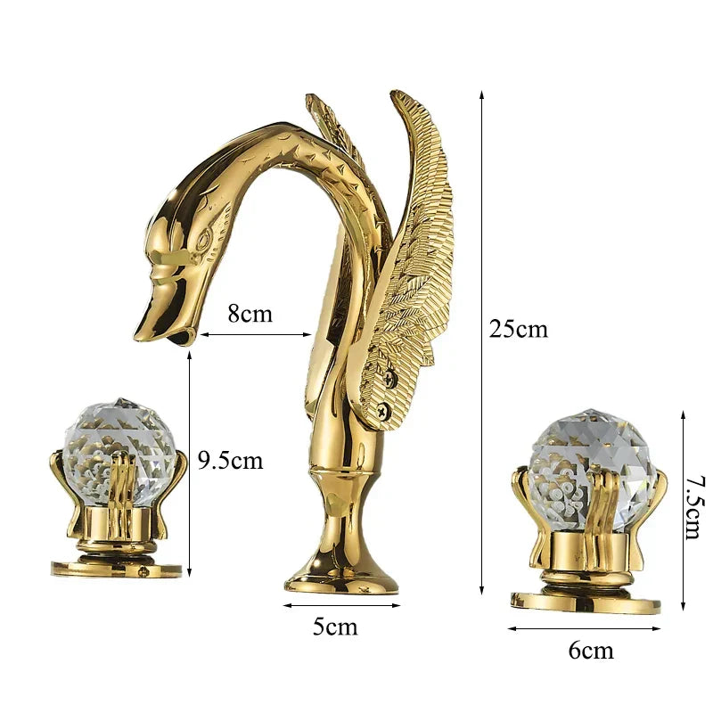 Grifo mezclador para lavabo DecorBites™ Gold Swan Crystal Handle para baño - Montaje sobre cubierta