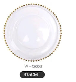 Plato de Vidrio con Bolitas de Oro Decorbites™, Plato Grande Redondo para Frutas en Comidas Elegantes