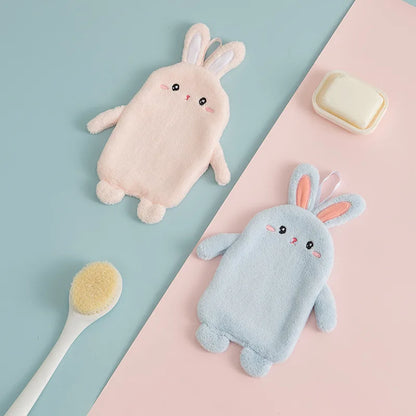 DecorBites™ Cartoon Rabbit Hand Towel: Kids Coral Velvet Quick Dry Microfiber Towel