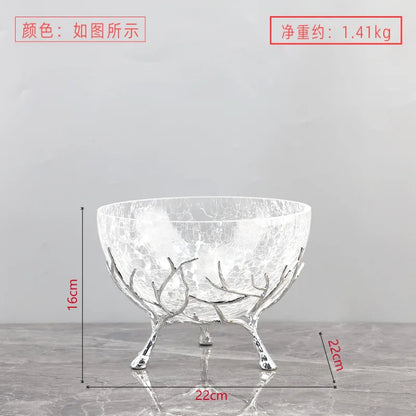 DecorBites™ Golden Branch Glass Fruit Plate: Stylish Home Storage Container & Decor Accessory