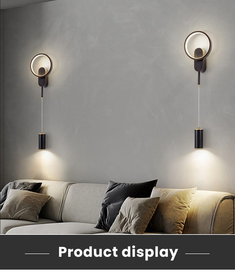 modern nordic led black gold circular wall sconces with cylindrical light fixtures for bedroom lighting