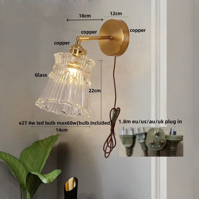 DecorBites™ Clear Glass LED Wall Lamp Pull Chain Switch Modern Luxury Home Decor