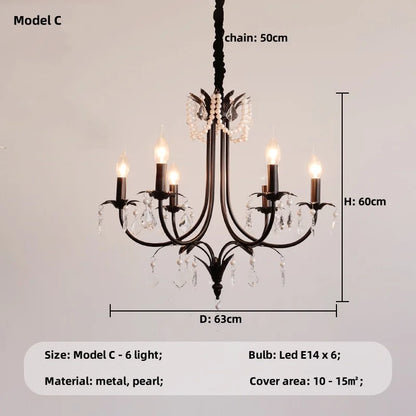 DecorBites™ Elegant Black Crystal Chandelier Pendant Light for Living Room