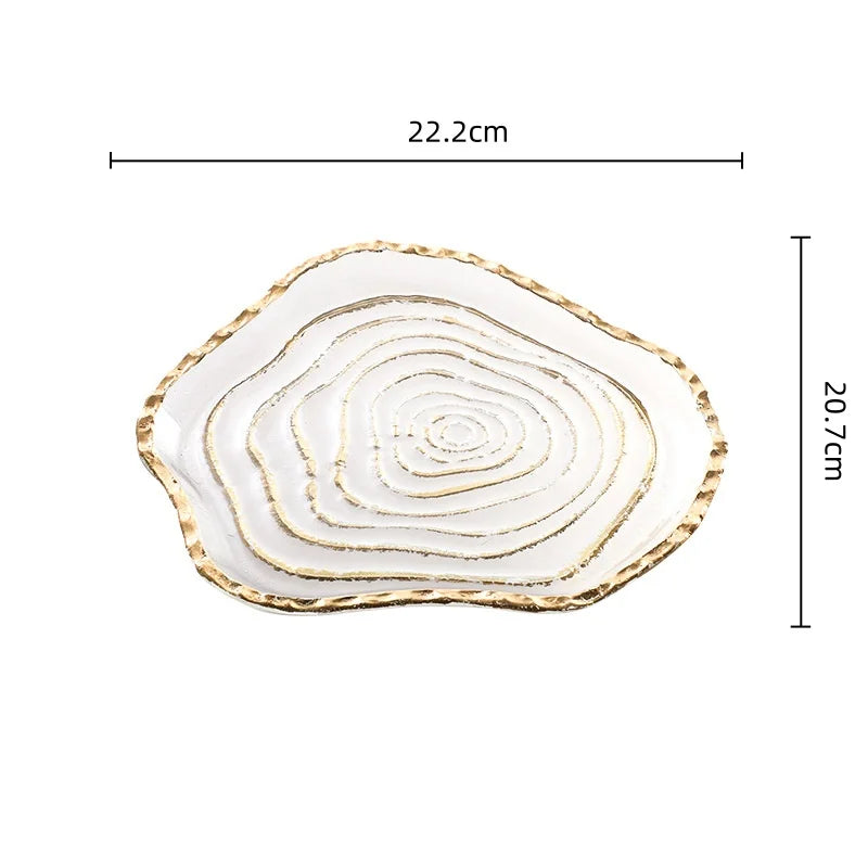 Decorbites™ Bandeja de Vidrio con Papel de Oro Bandeja Geométrica de Fruta Accesorio de Decoración para el Hogar