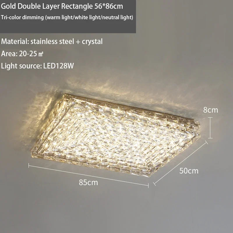 DecorBites™ Crystal LED Ceiling Light | Color Changeable Square Silver | Rectangular Chrome Stainless Steel