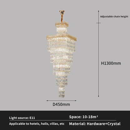 DecorBites™ Crystal Hollow Stair Chandelier for Duplex Villa and Hotel Lobby