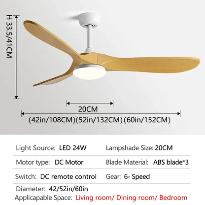 DecorBites™ 60Inch Ceiling Fan with Remote Control, LED Light - 3 Blade DC 30W Copper Motor