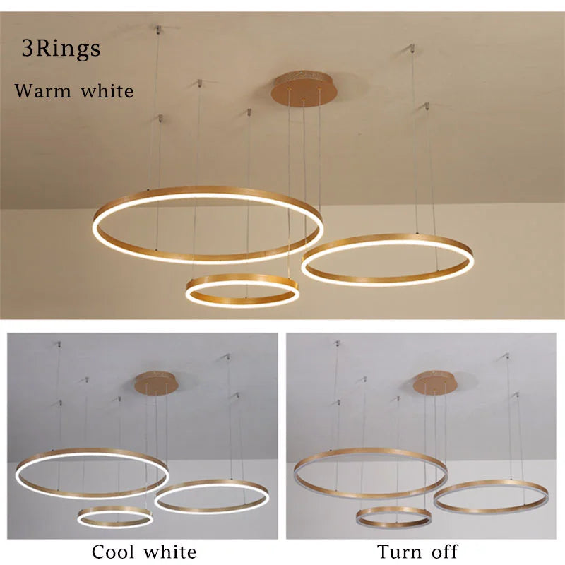DecorBites™ Brushed Gold LED Chandelier Rings Ceiling Mounted Lighting
