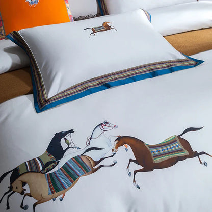 Decobites Galloping Horse Luxury Bedding Set 1400TC Egyptian Cotton Duvet Cover Sheet Pillowcases