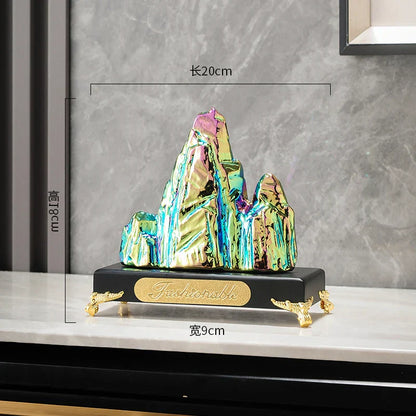 DecorBites™ Ceramic Mountain Sculpture Decor - Golden/Silver Landscape Ornament
