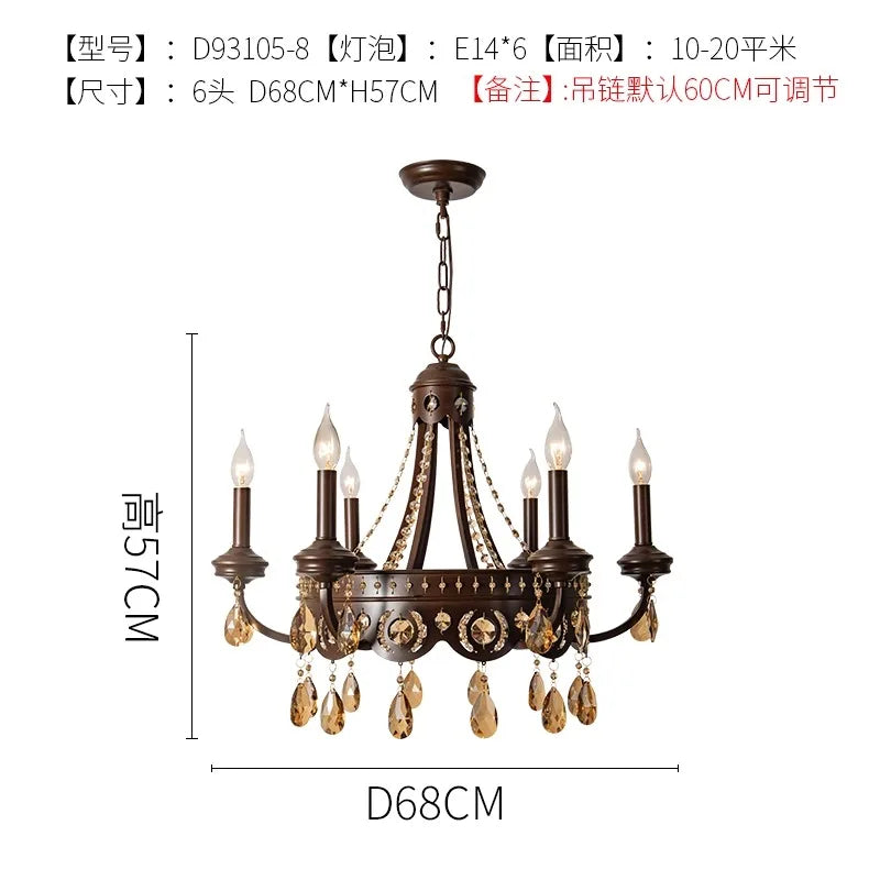 DecorBites™ Iron Art Crystal Candle Chandelier LED Lighting for Living Room Bedroom Bar