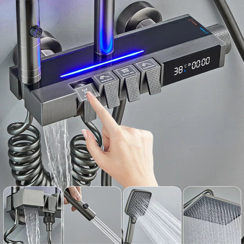 DecorBites™ Digital Display Brass Thermostatic Shower Faucet Set for Bathroom