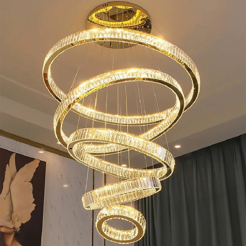 DecorBites™ Crystal Round Chandelier: Elegant Stair Pendant Light for Luxury Home Decor