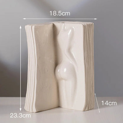 DecorBites™ Ceramic Man Face Book Stand Vase for Room Decor and Storage