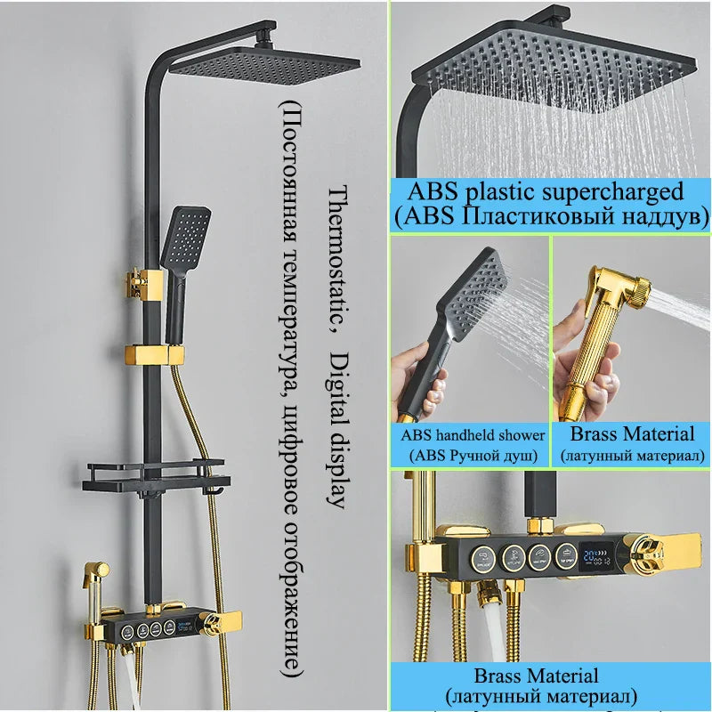 DecorBites™ Digital Display Thermostatic Shower Faucet Set Rainfall Shower Mixer