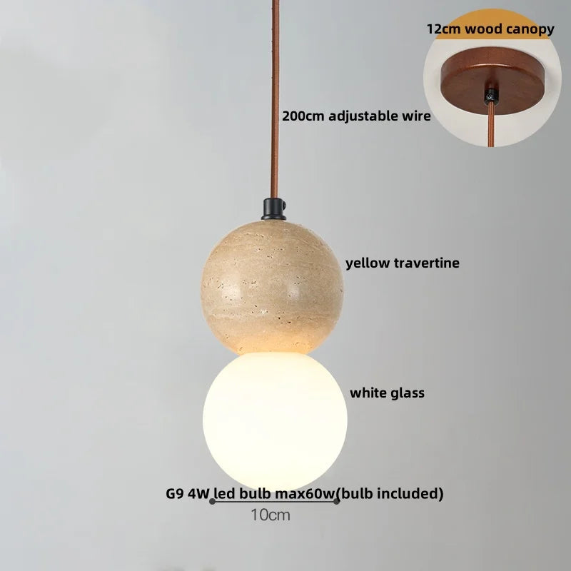DecorBites™ LED Gourd Pendant Light Aisle Hotel Living Room Fixture Glass Travertine Hang Lamp