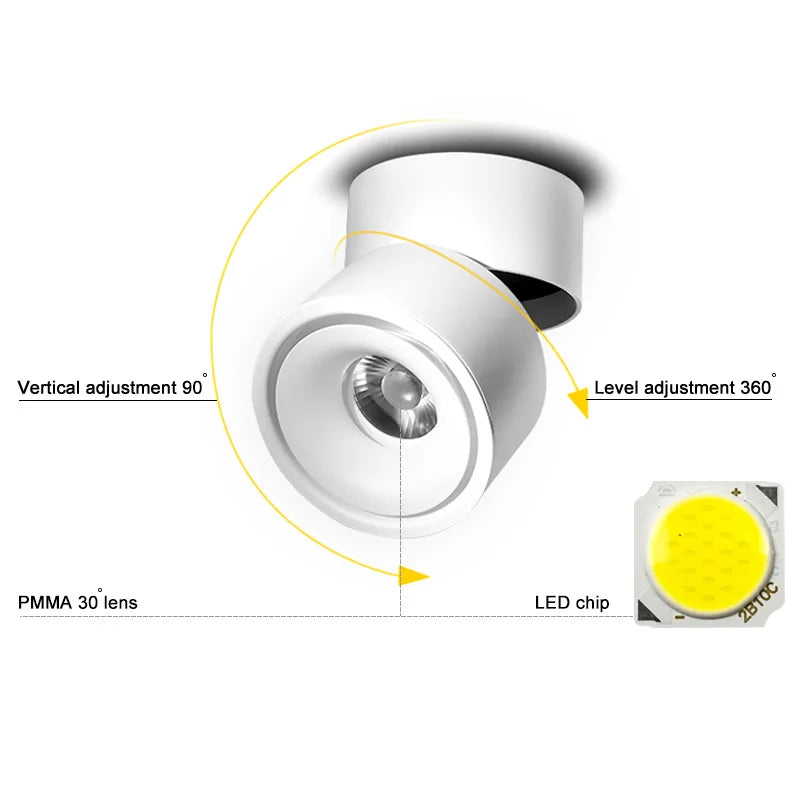 DecorBites™ COB LED Ceiling Spot Light, Adjustable Angle, Black/White Shade, AC85-265V