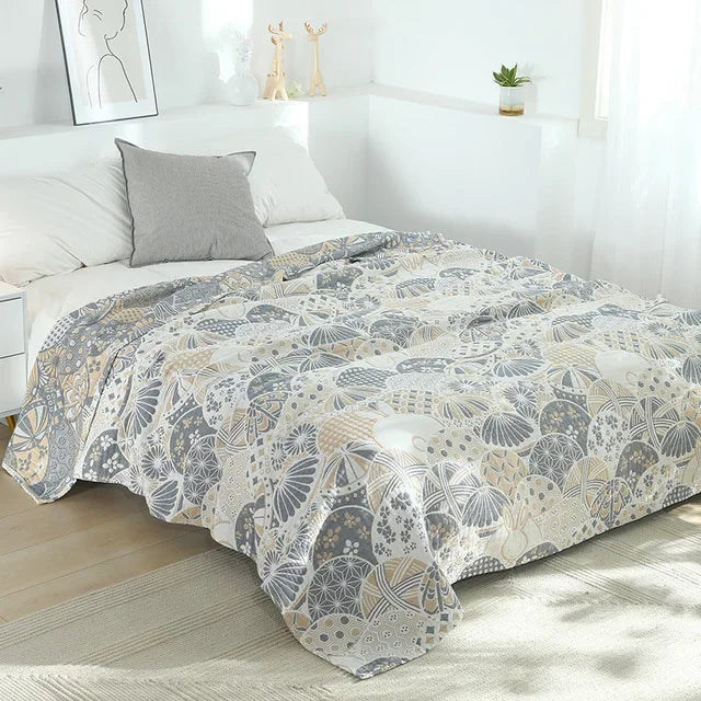 DecorBites™ Japanese Cotton Gauze Flower Blanket: Soft and Breathable Summer Throw