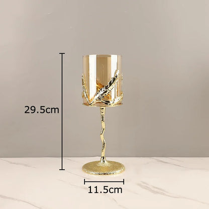 DecorBites™ Golden Branches Candle Holders Metal Glass Candlestick Aroma Container