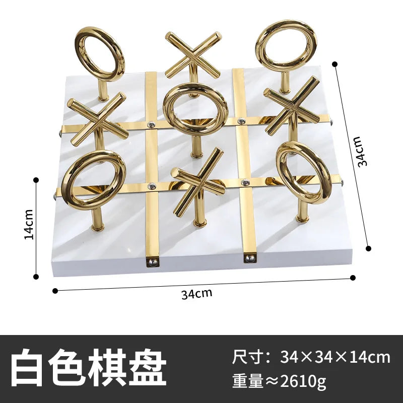 DecorBites™ Golden Chessboard Metal Handicraft Sculpture for Home Decoration