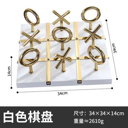 DecorBites™ Golden Chessboard Metal Handicraft Sculpture for Home Decoration