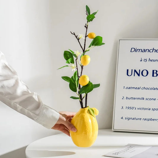 DecorBites™ Lemon Flower Vase: Ceramic Vase for Home Decoration and Floral Arrangements