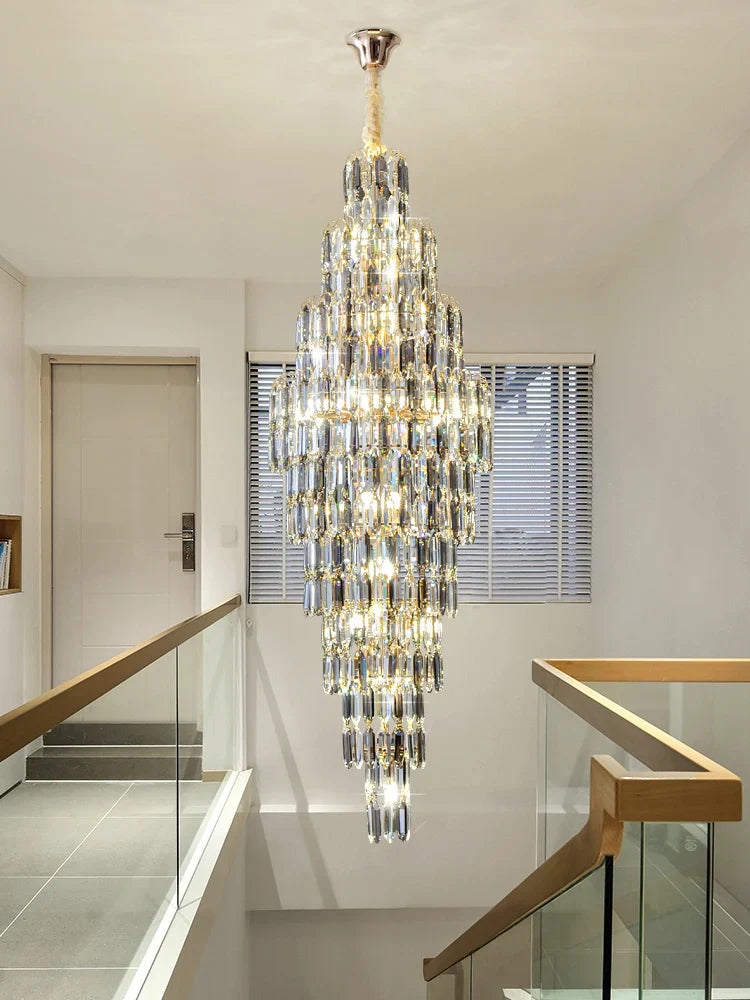 DecorBites™ Crystal Loft Pendant Light: Sleek Spiral Staircase Chandelier