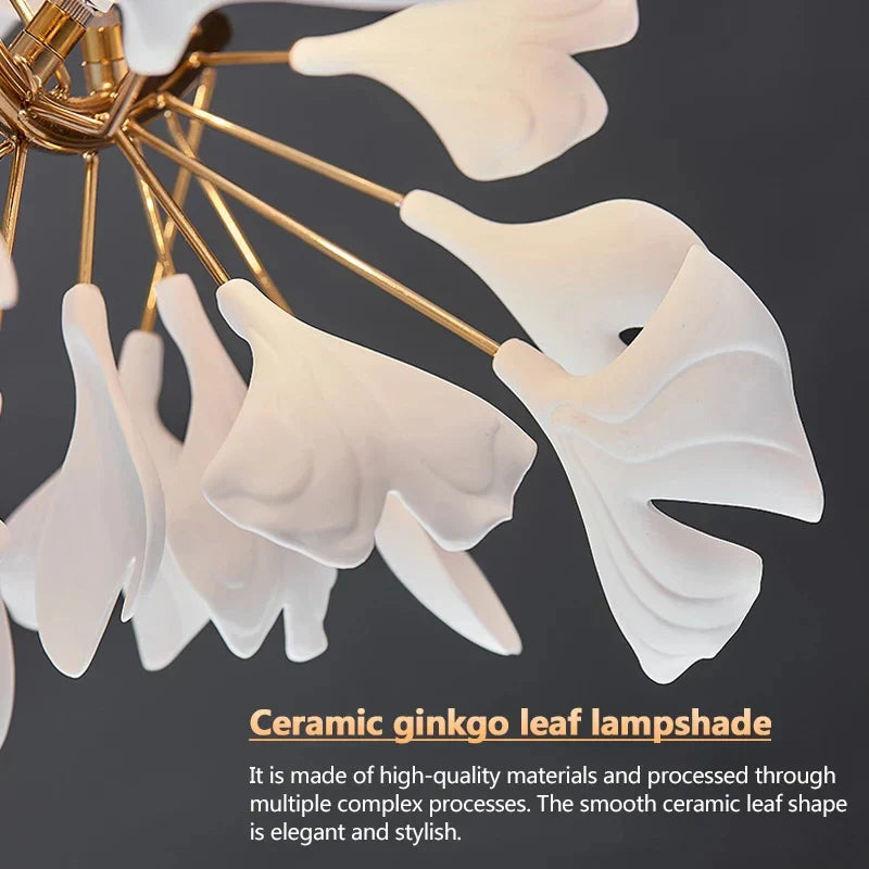 DecorBites™ Leaf Branch Ceramic Chandelier | Modern Golden Lighting Fixture for Living Room