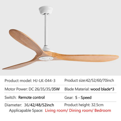 DecorBites™ 70" Wood DC Ceiling Fan w/ Remote Control - Industrial Style Large Size Fan