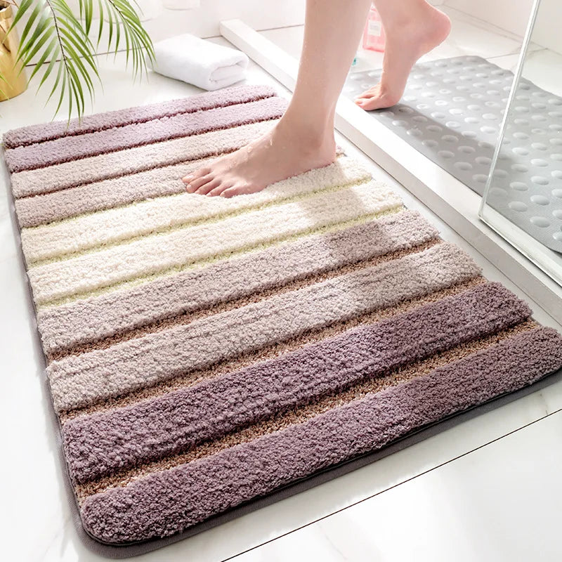 Decobites Stripe Thicken Bath Rug: Large Absorbent Quick-drying Entry Flocked Carpet