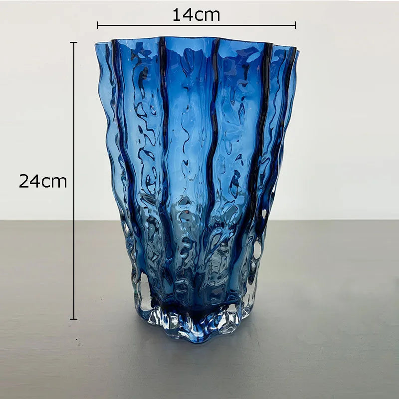DecorBites™ Clear Ice Vase for Hydroponic Flowers Desk Decor Bouquets Minimalist Floral Arrangement Modern Glass Pot