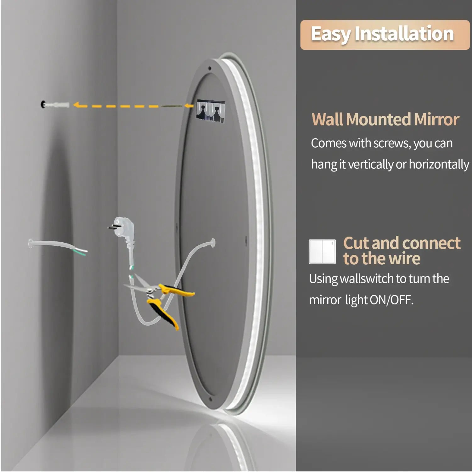 DecorBites™ LED Backlit Round Bathroom Vanity Mirror