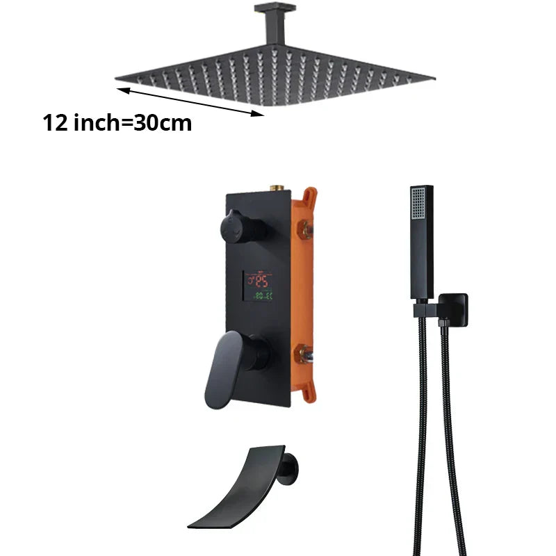 DecorBites™ Digital Display Shower Faucet Set with Rainfall Head and Bathtub Spout