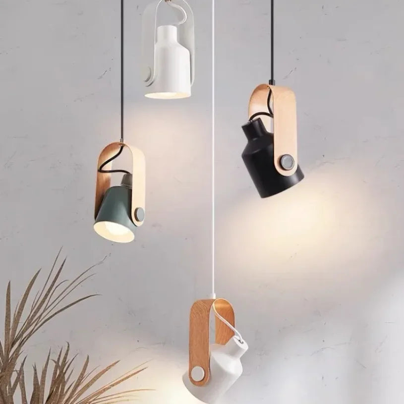 Nordic Adjustable Wood & Iron Pendant Light