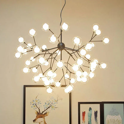 Lámpara de araña redonda de cristal Heracleum Firefly de DecorBites™ - Iluminación de lujo para escaleras y comedor