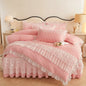 Decobites Quilted Embroidery Bedding Set with Lace Ruffles, Duvet Cover, Bed Skirt - Various Colors