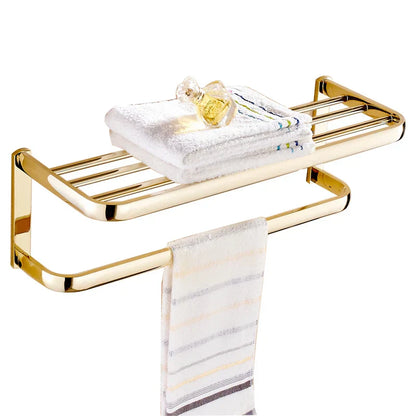 DecorBites™ Gold Brass Bathroom Hardware Set: Paper Holder, Towel Bar, Soap Basket, Towel Rack