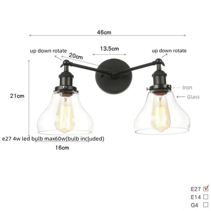 DecorBites™ Black LED Wall Sconce 2-Head Lamp for Bedroom Bathroom Mirror